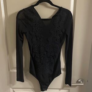 Haute Monde Black Floral Lace Bodysuit